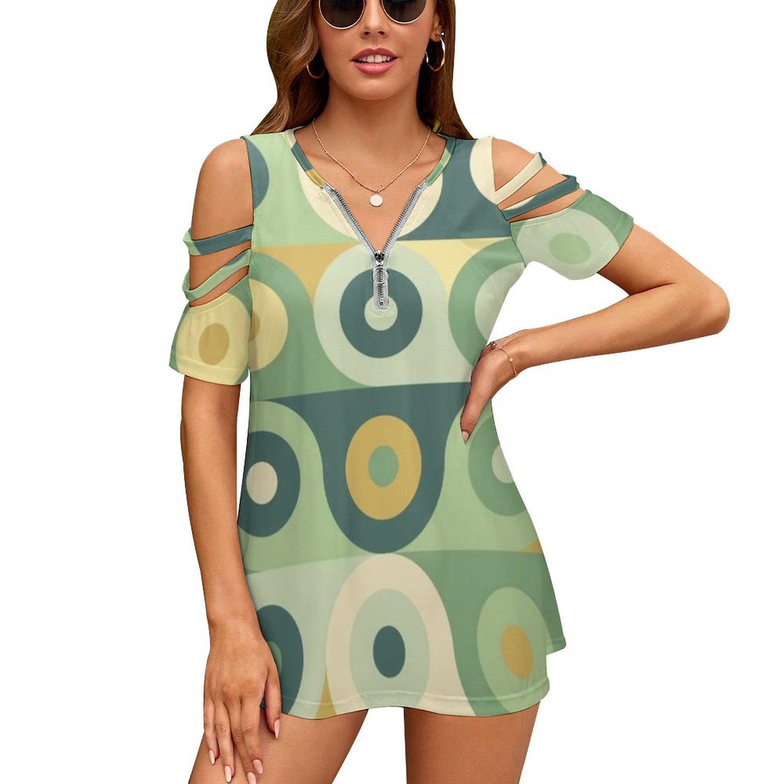 Women'S Fashion Of The 60S - Groovy 70'ler Desen Kadın Fermuar Çeşitli