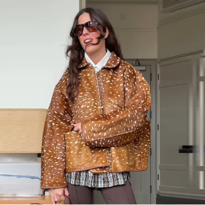 Women'S Fashion Edgy - Retro Trendy Kısa Ceket Yaka Fermuarlı