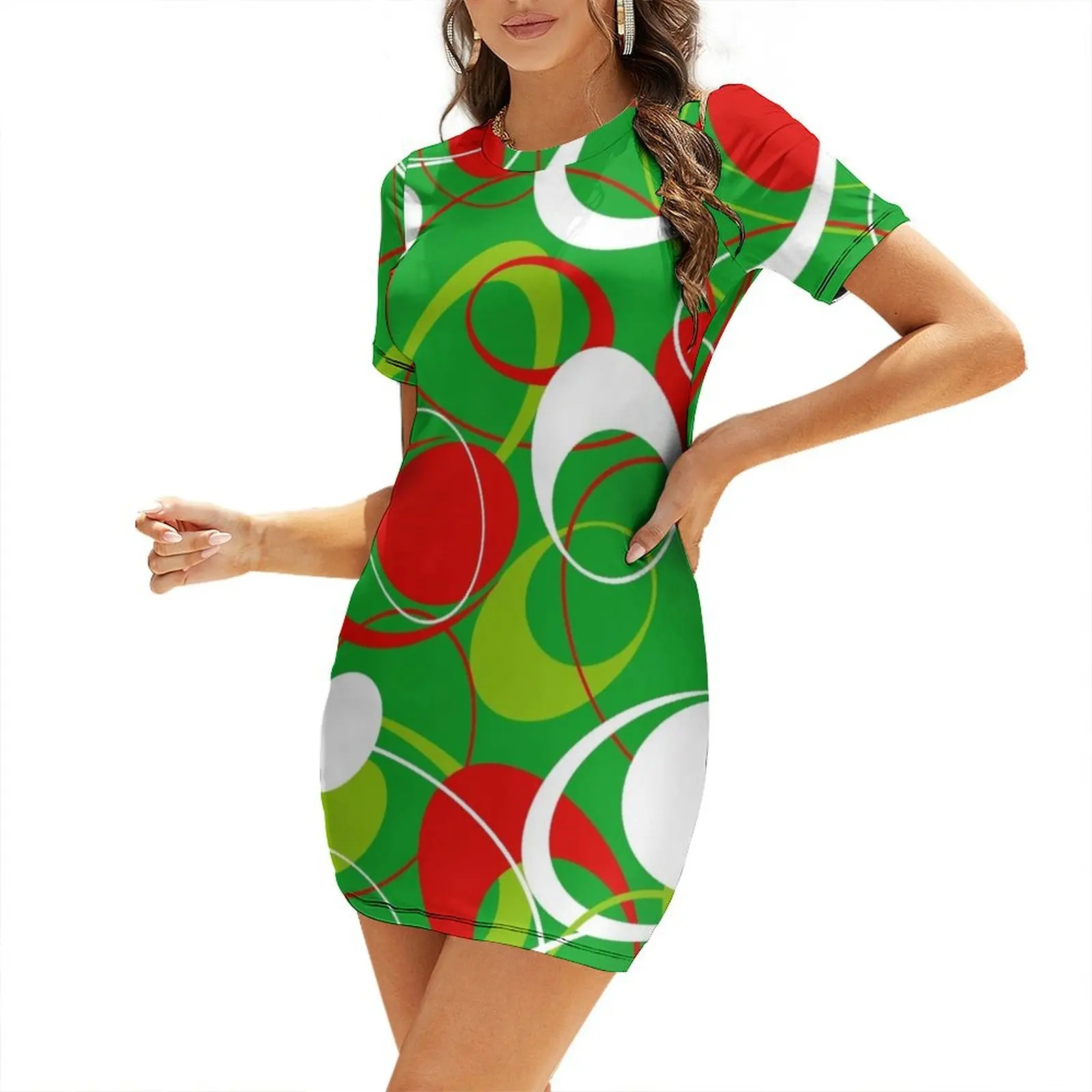 Women'S Fashion Of The 60S - Retro 60'lar Oval Kısa Kollu Elbise