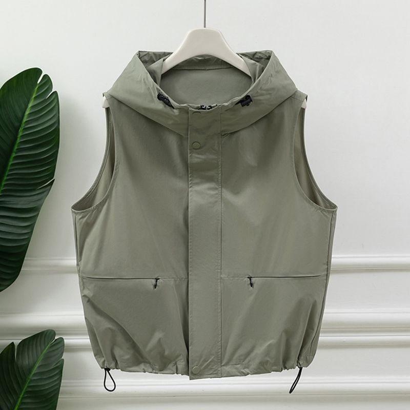 Women'S Fashion Utility Vest - Bayan Açık Gri Kapüşonlu Kolsuz Yardımcı