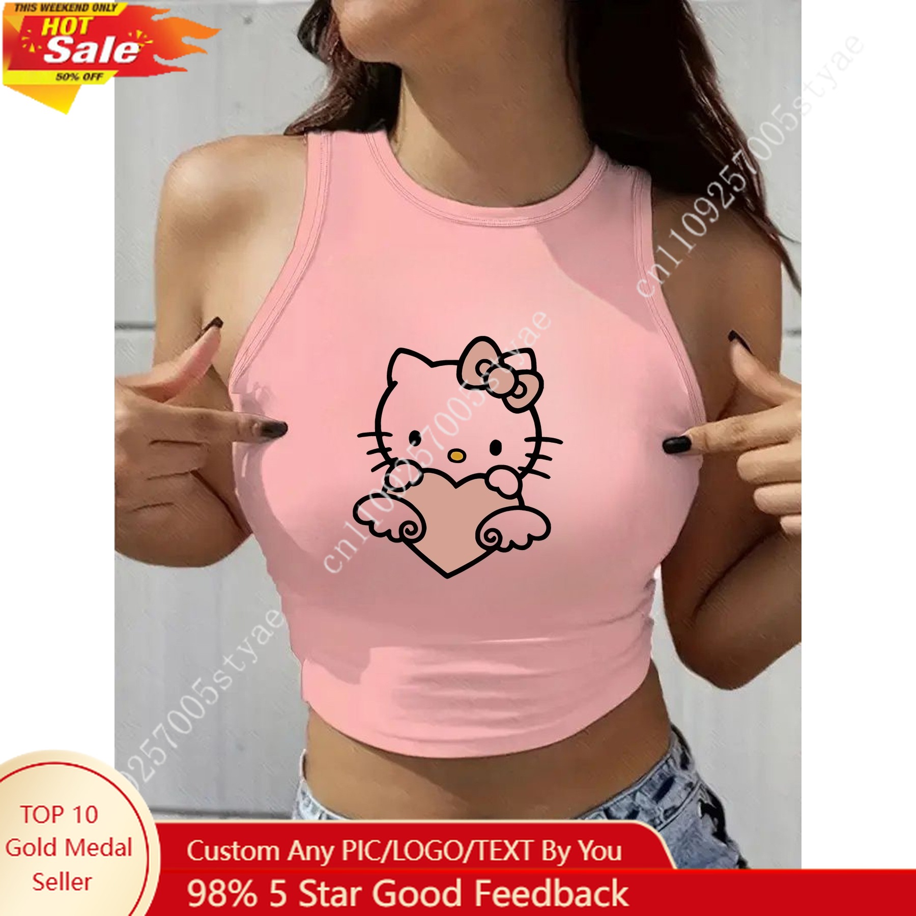 Knitted Vest Women - HELLO KITTY Klasik Yuvarlak Yaka Kadın