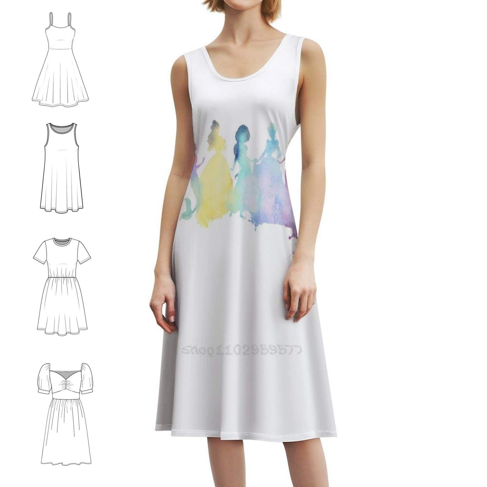 Smocked Dress Women - Prenseslerin Renkleri Çiçekli Önlük Elbise Kadınlar