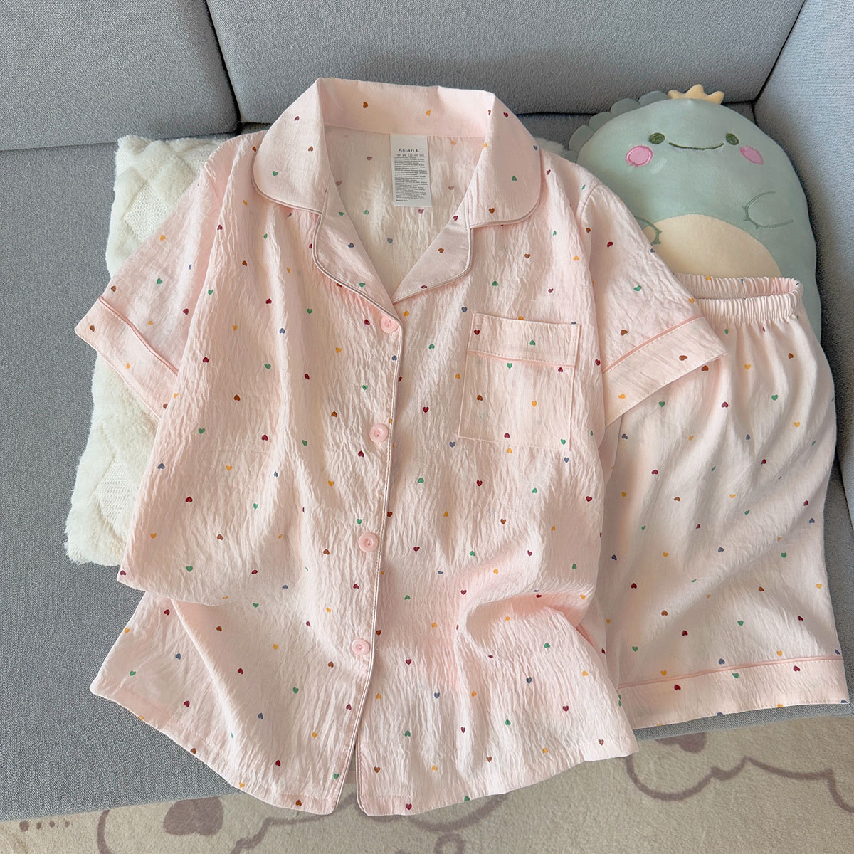 Women Fashion Images - Kadın Baskılı Puantiyeli Pamuklu Pijama Takımı