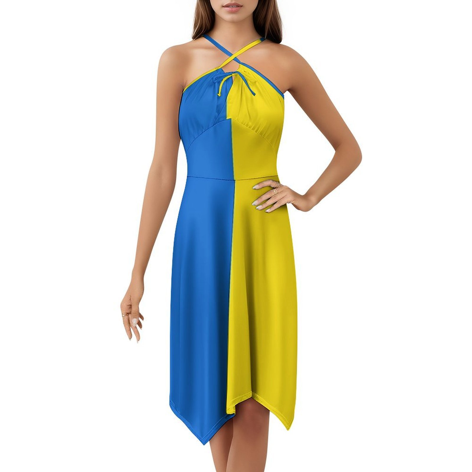 Smocked Dress Women - Ukrayna Bayrağı Çiçek Desenli Elbise Kadınlar