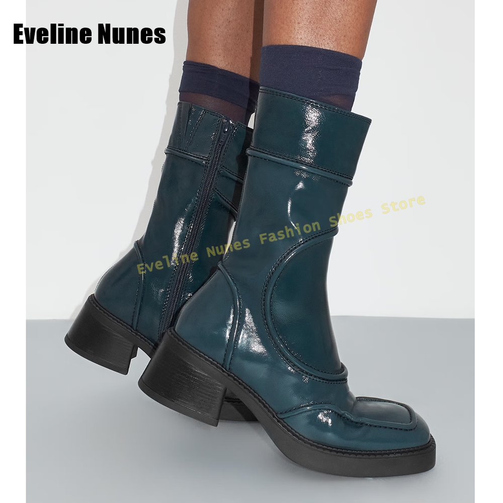 Women'S Fashion Boots 2025 - Koyu Mavi Kare Ayak Moda Çizmeler