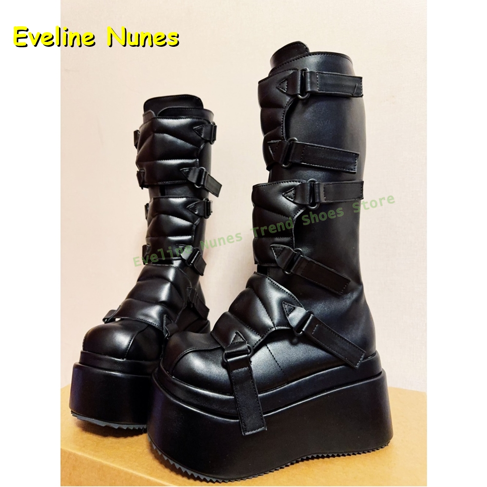 Women'S Fashion Boots 2025 - Siyah Toka Cyberpunk Y2K Diz Yüksek