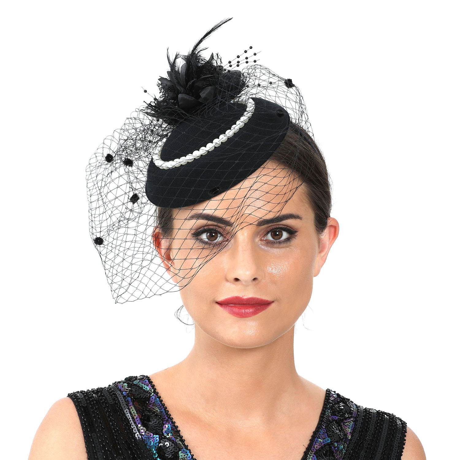 Women'S Fashion Kentucky Derby - Kadınlar için Tüy Süslemeli Şapka, Peçeli,