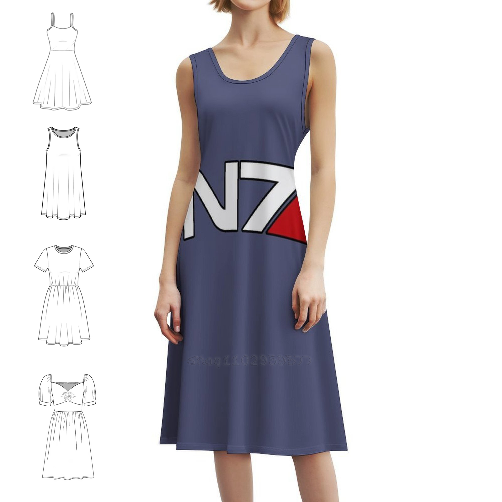 Smocked Dress Women - N7 Logo Çiçekli Elbise Kadınlar İçin