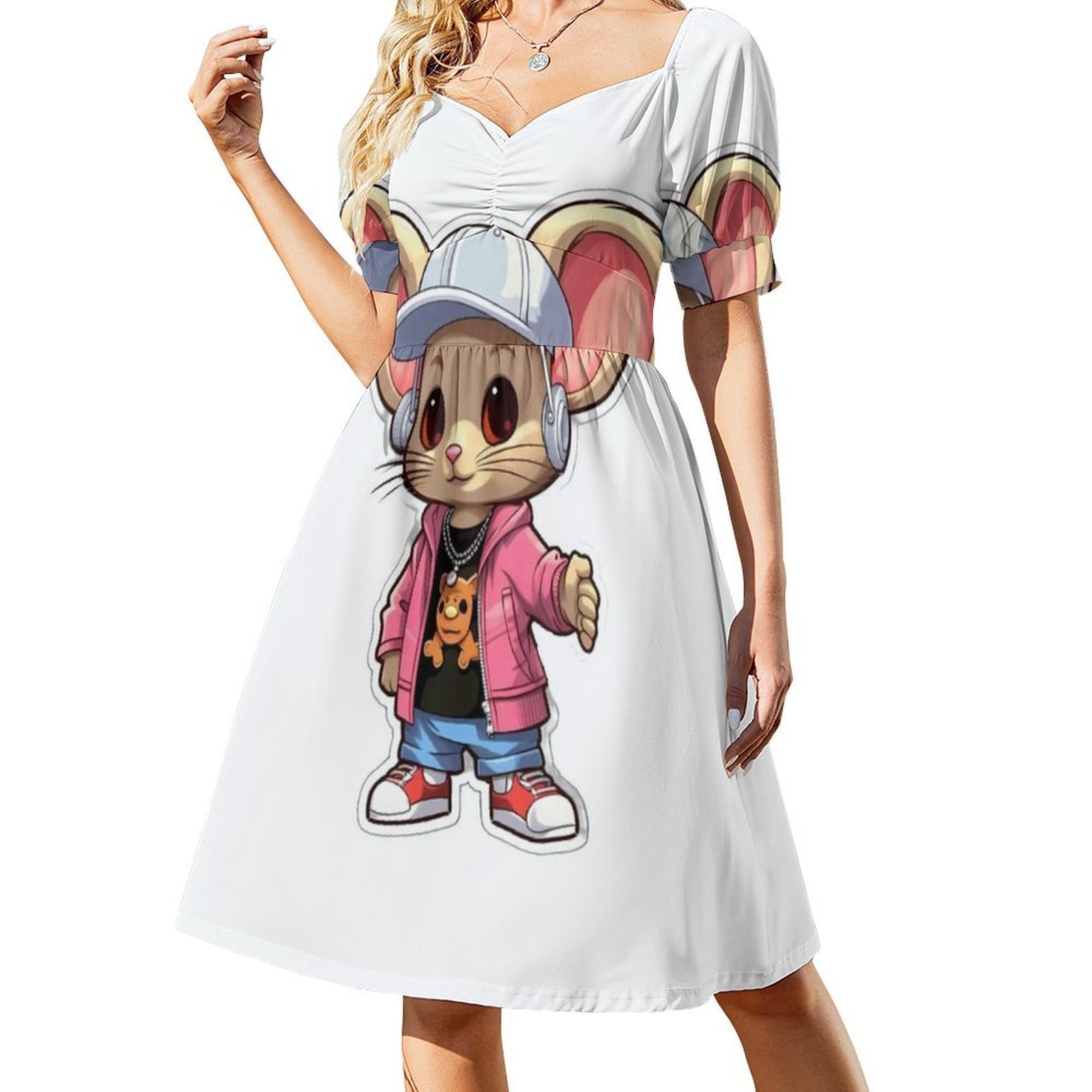 Kpop Hip Hop Mouse 3 Çiçek Des - Smocked Dress Women incelemesi ve fiyatı