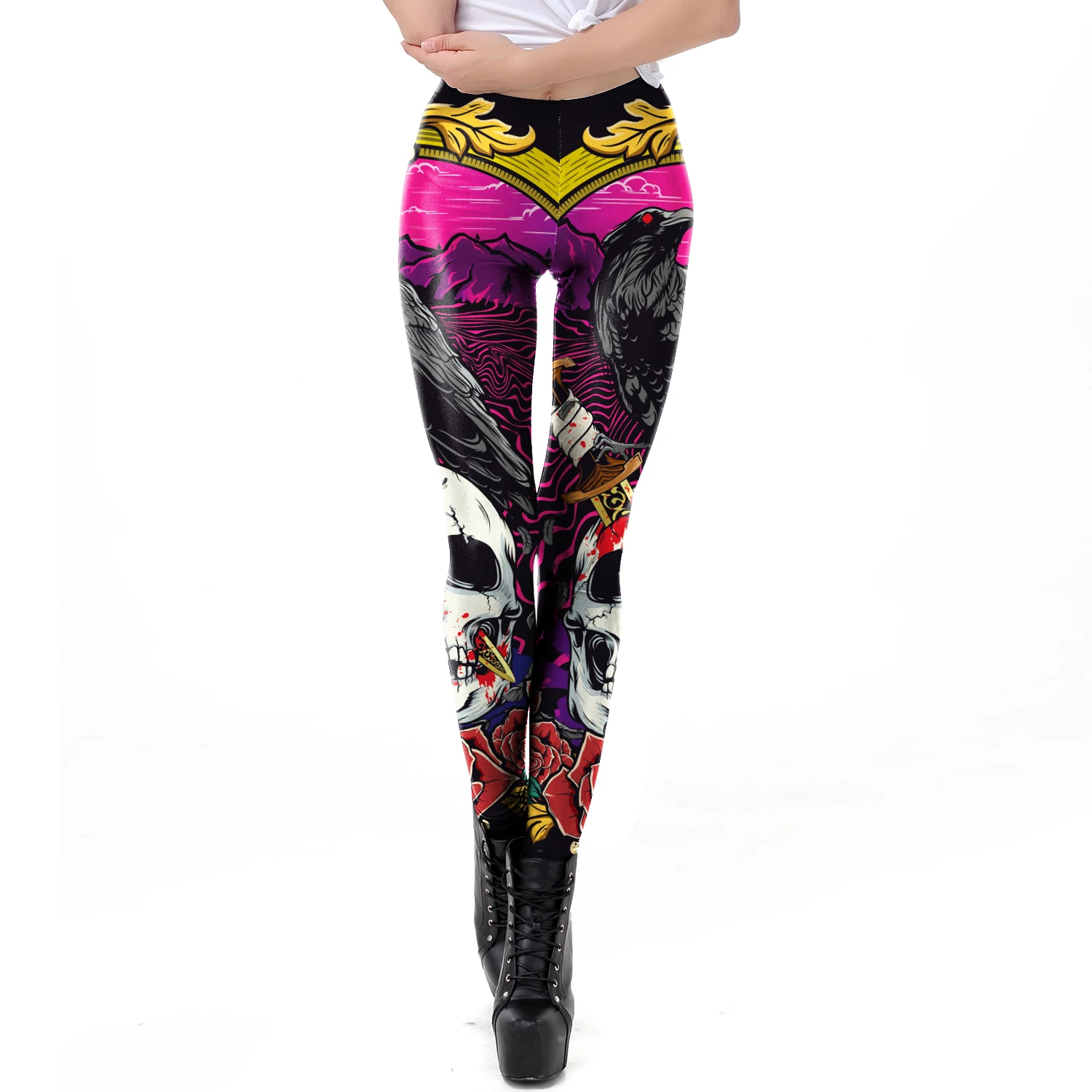Moda kafatası gül baskı tayt C - Women'S Fashion Leggings incelemesi ve fiyatı