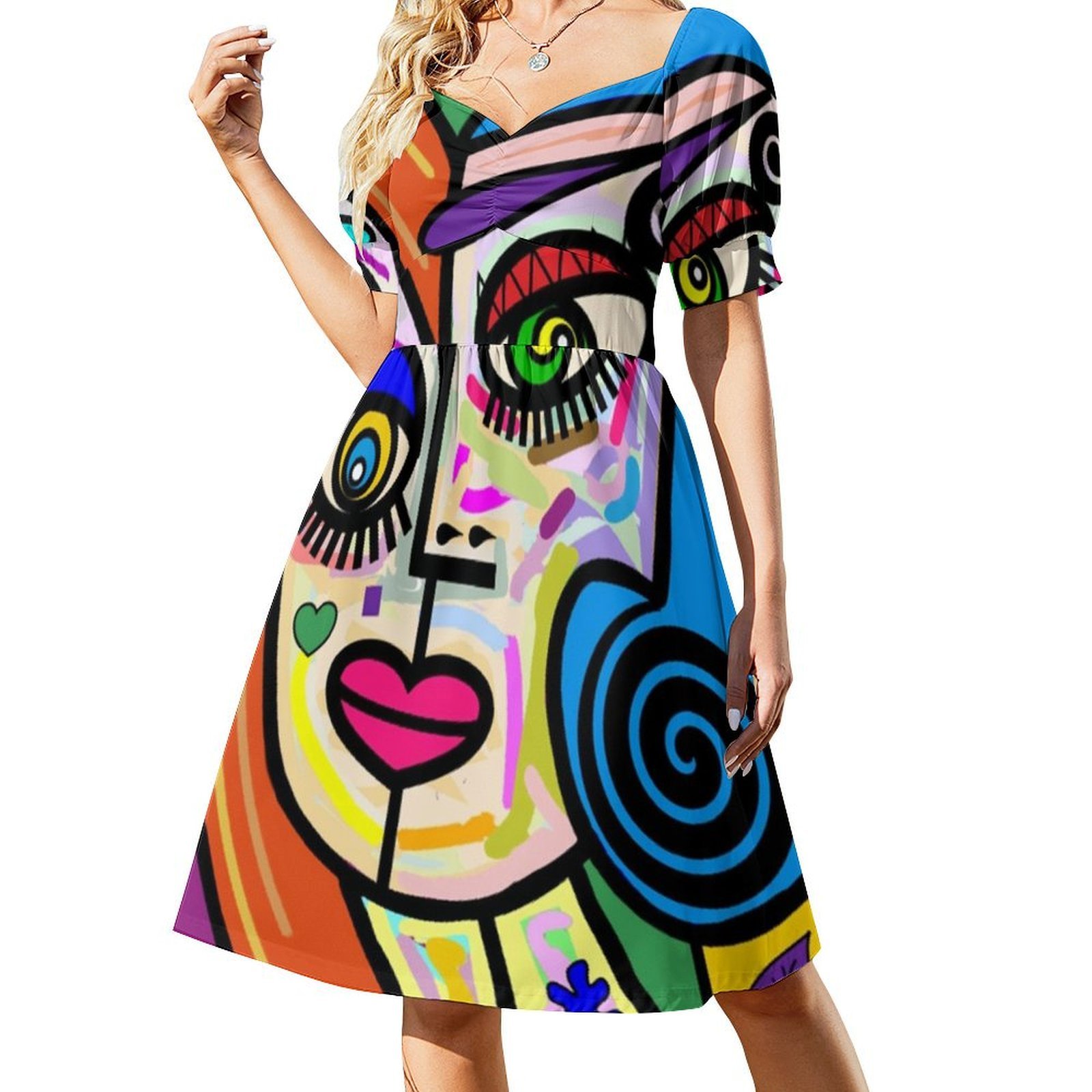 Funky Bayanlar Soyut Yüz No 2  - Smocked Dress Women incelemesi ve fiyatı
